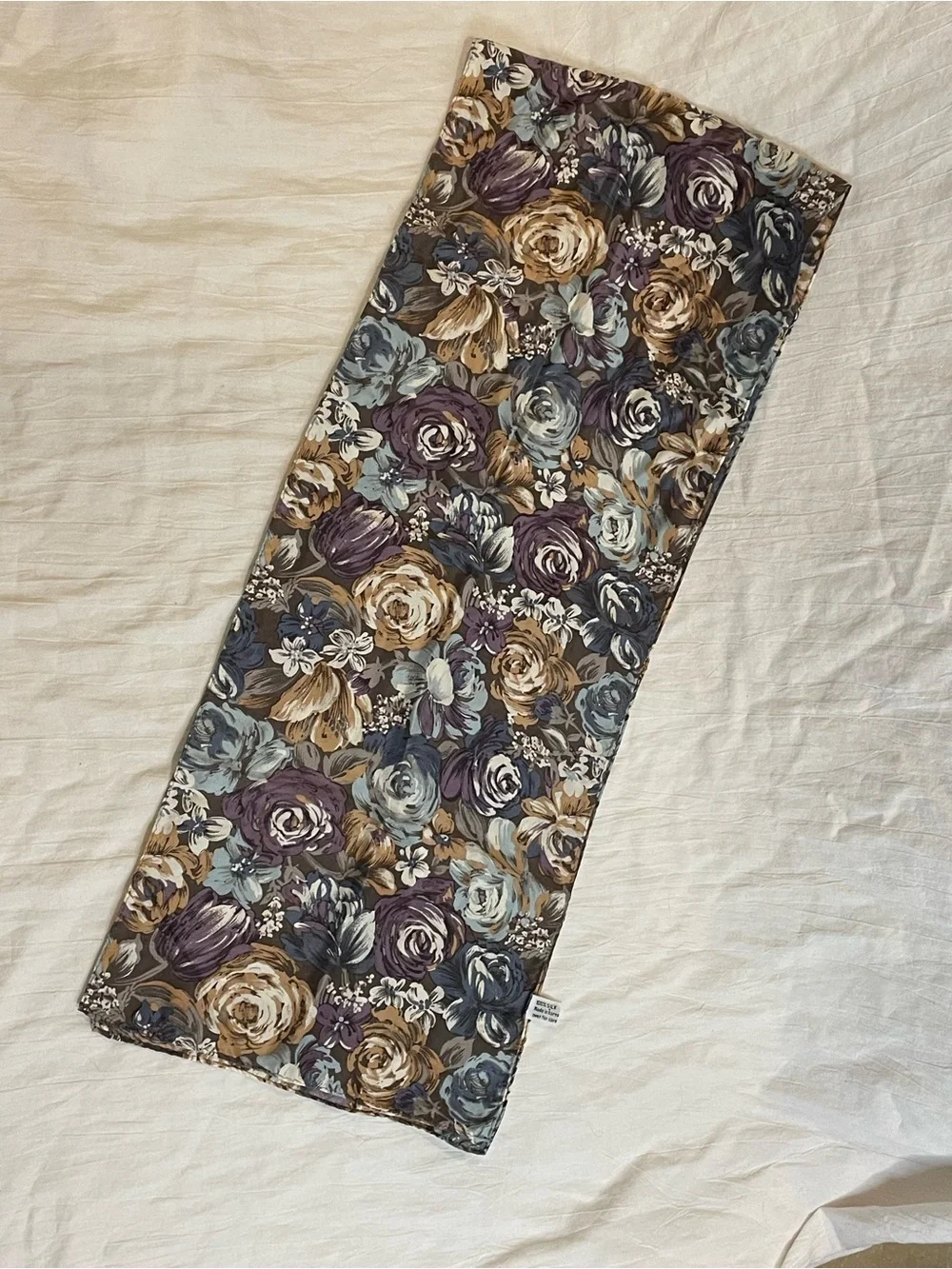 Vintage 100% Silk Floral Oblong Scarf Blue Purple Taupe 11” x 52” - Picture 2 of 7